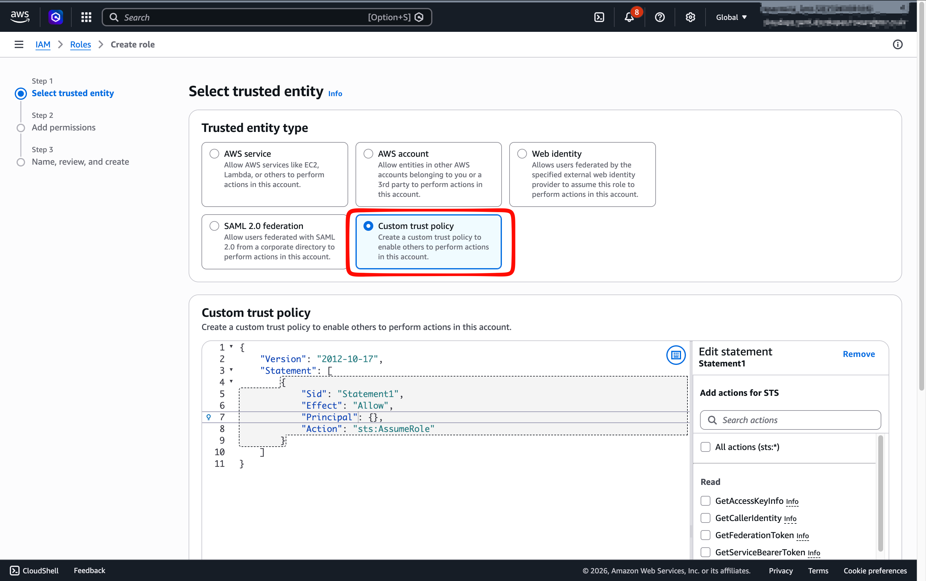 Select Custom trust policy