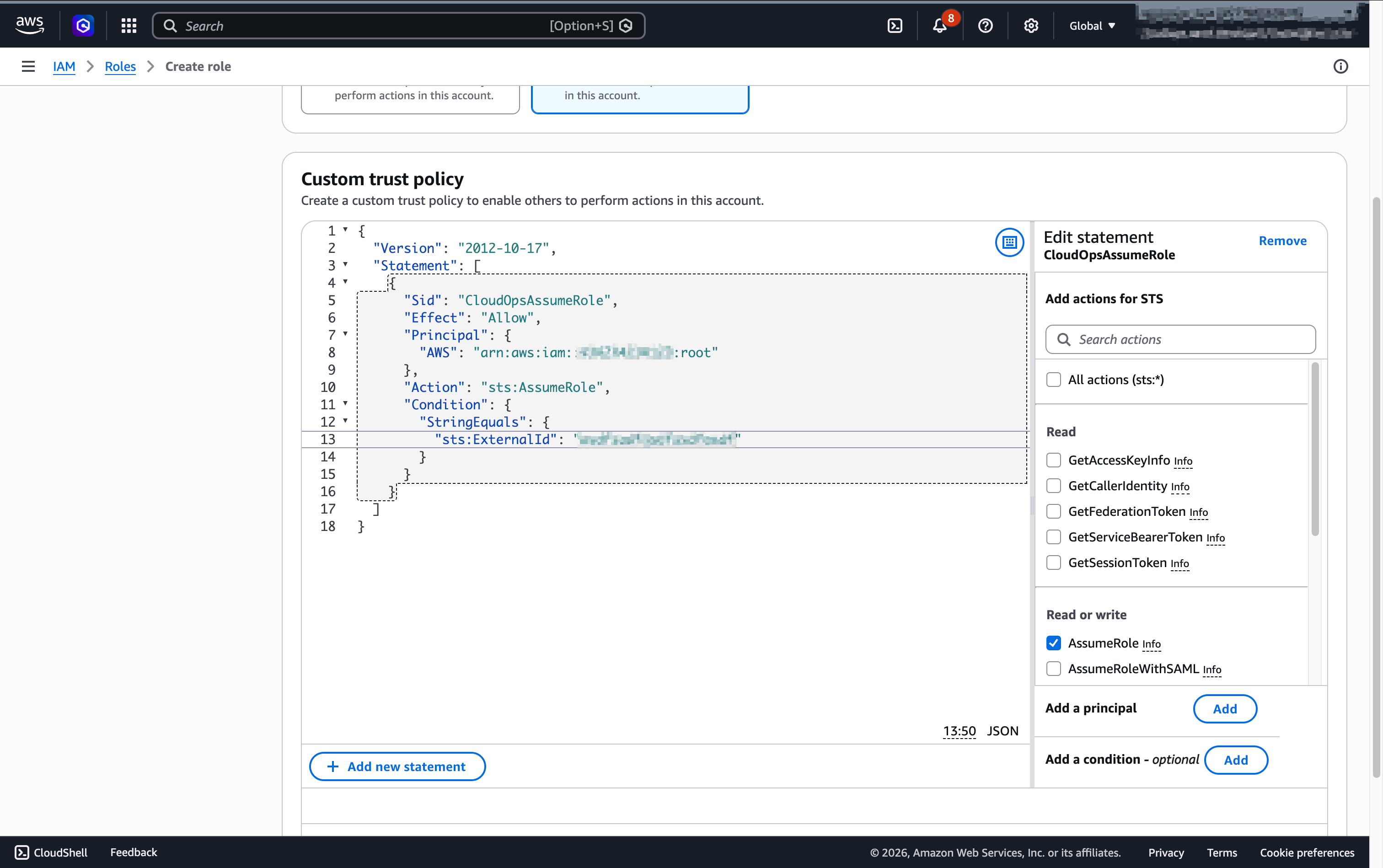 Enter trust policy JSON