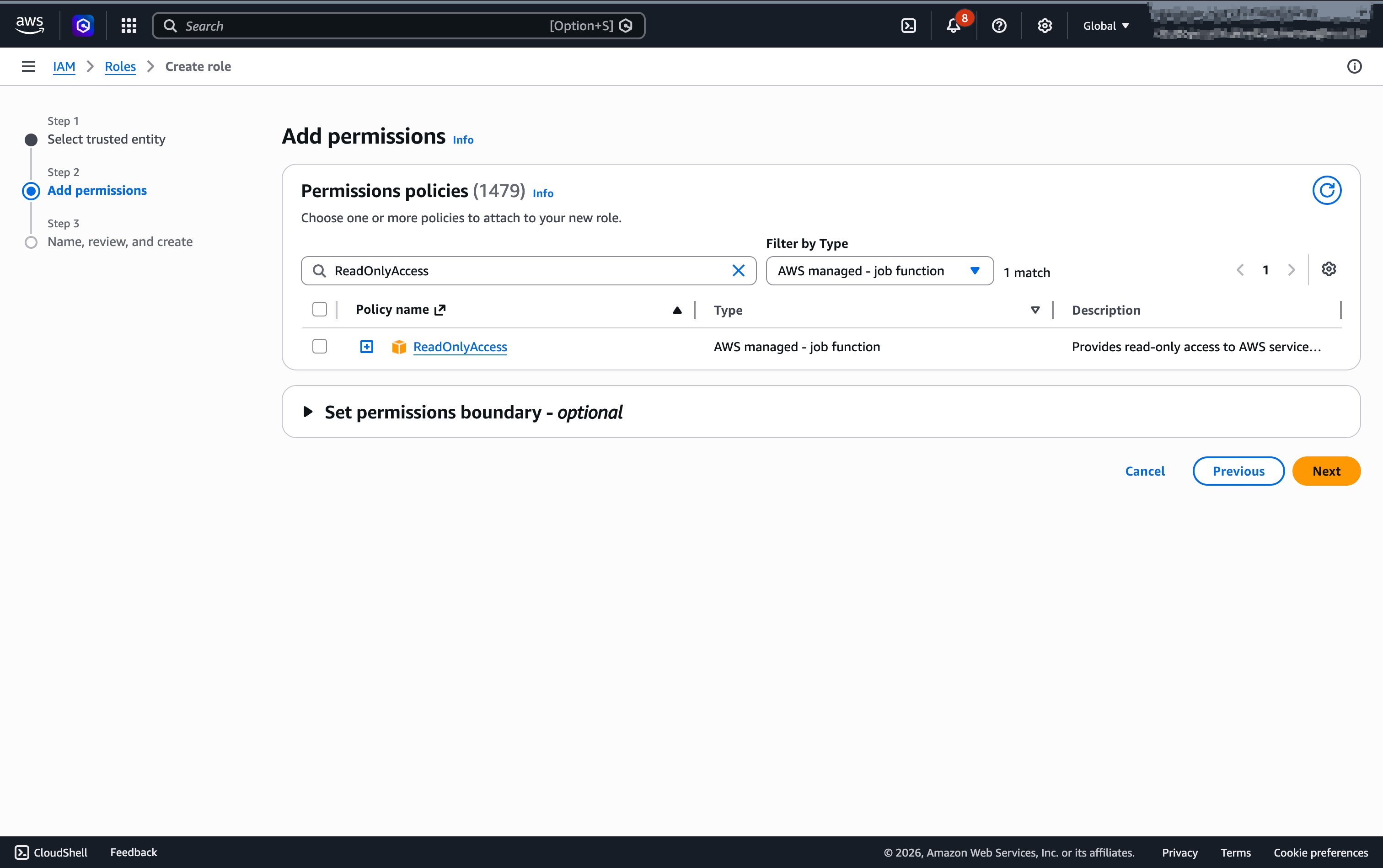 Attach ReadOnlyAccess