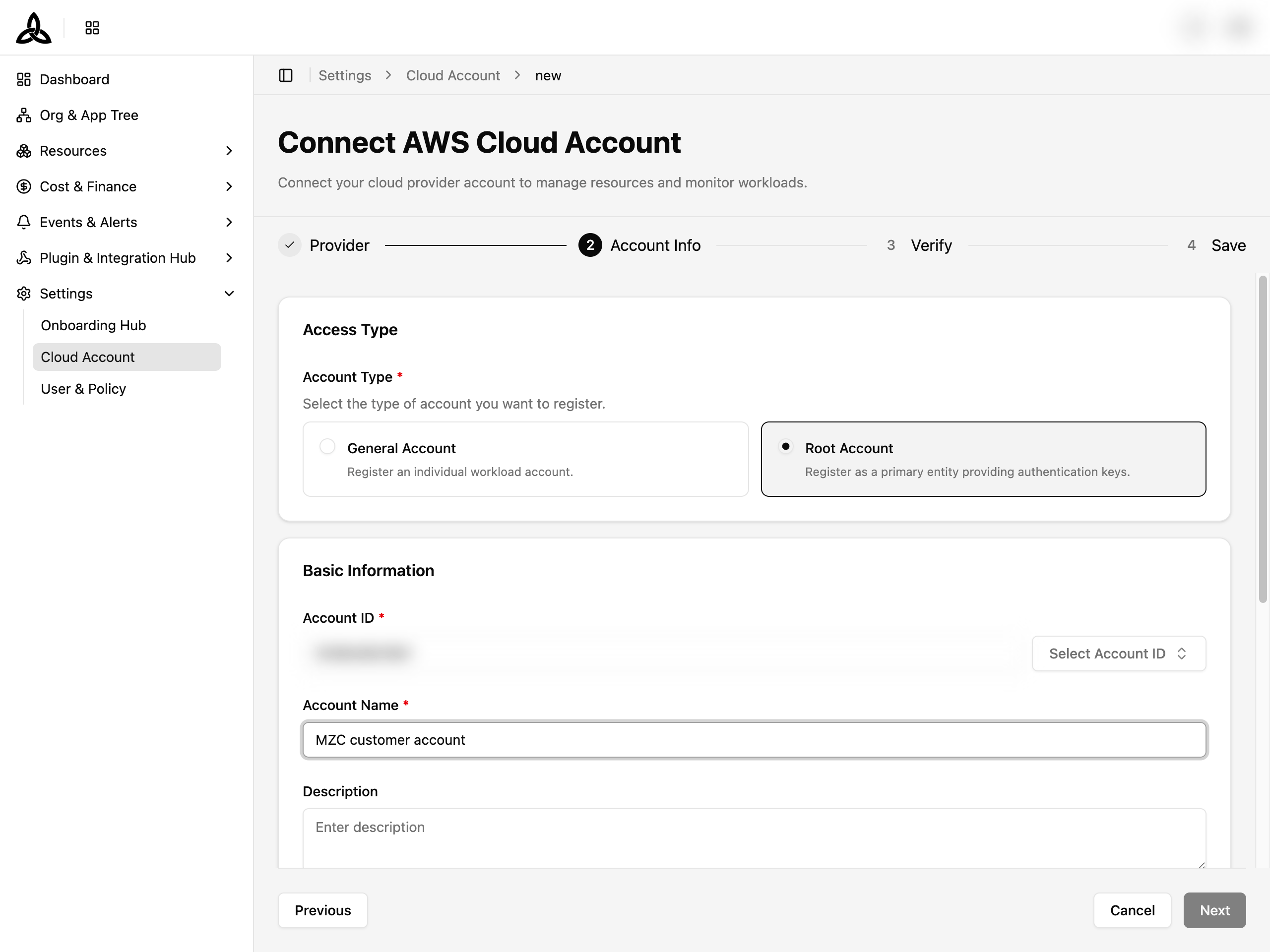 Register Root Account — Account Type: Root Account