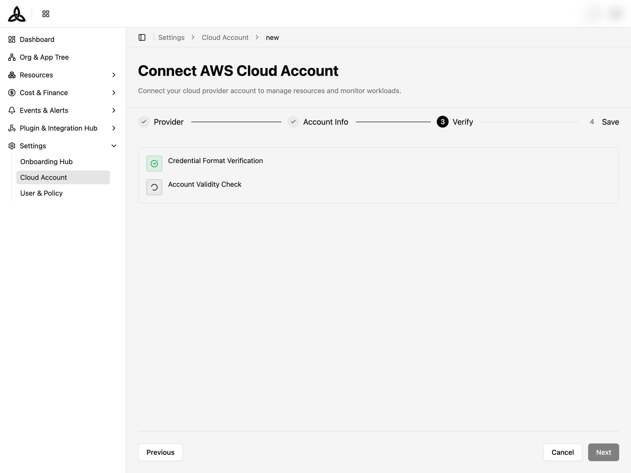 Verify step — Credential Format Verification and Account Validity Check